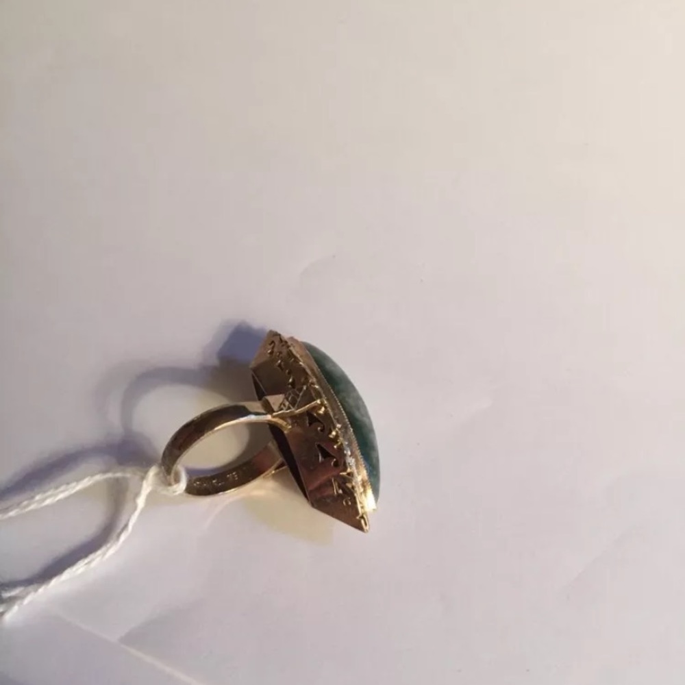 R4) antique green/white BURMA JADITE sterling RING - Picture 4 of 8